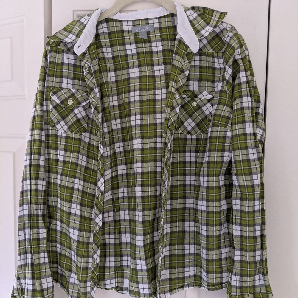 Green and White Checked Button Up